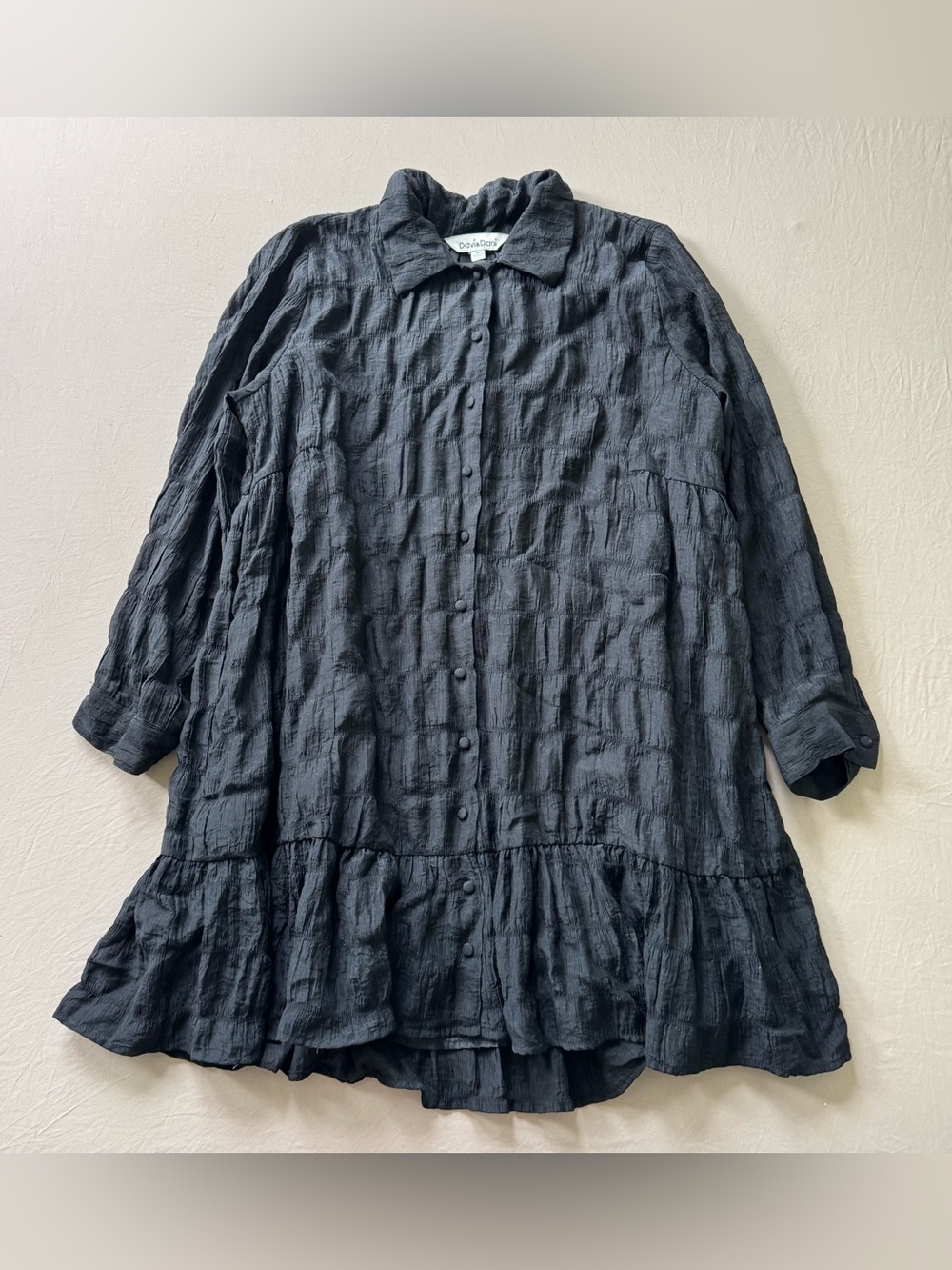 Davi & Dani crinkle tiered mini shirt dress